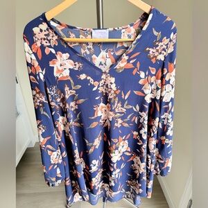 NYMPHE Floral Blue and Orange Tunic Top